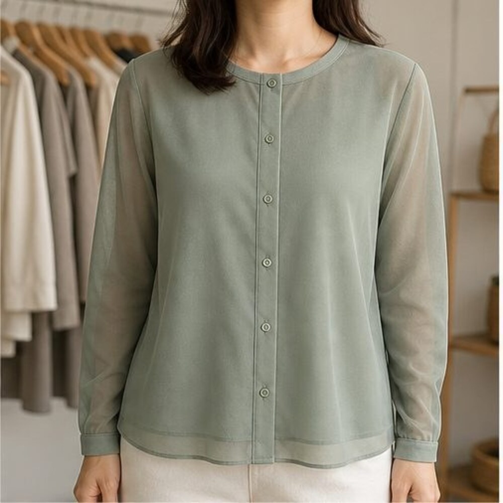 Sage Lace Trim Top - Picture 2 of 6